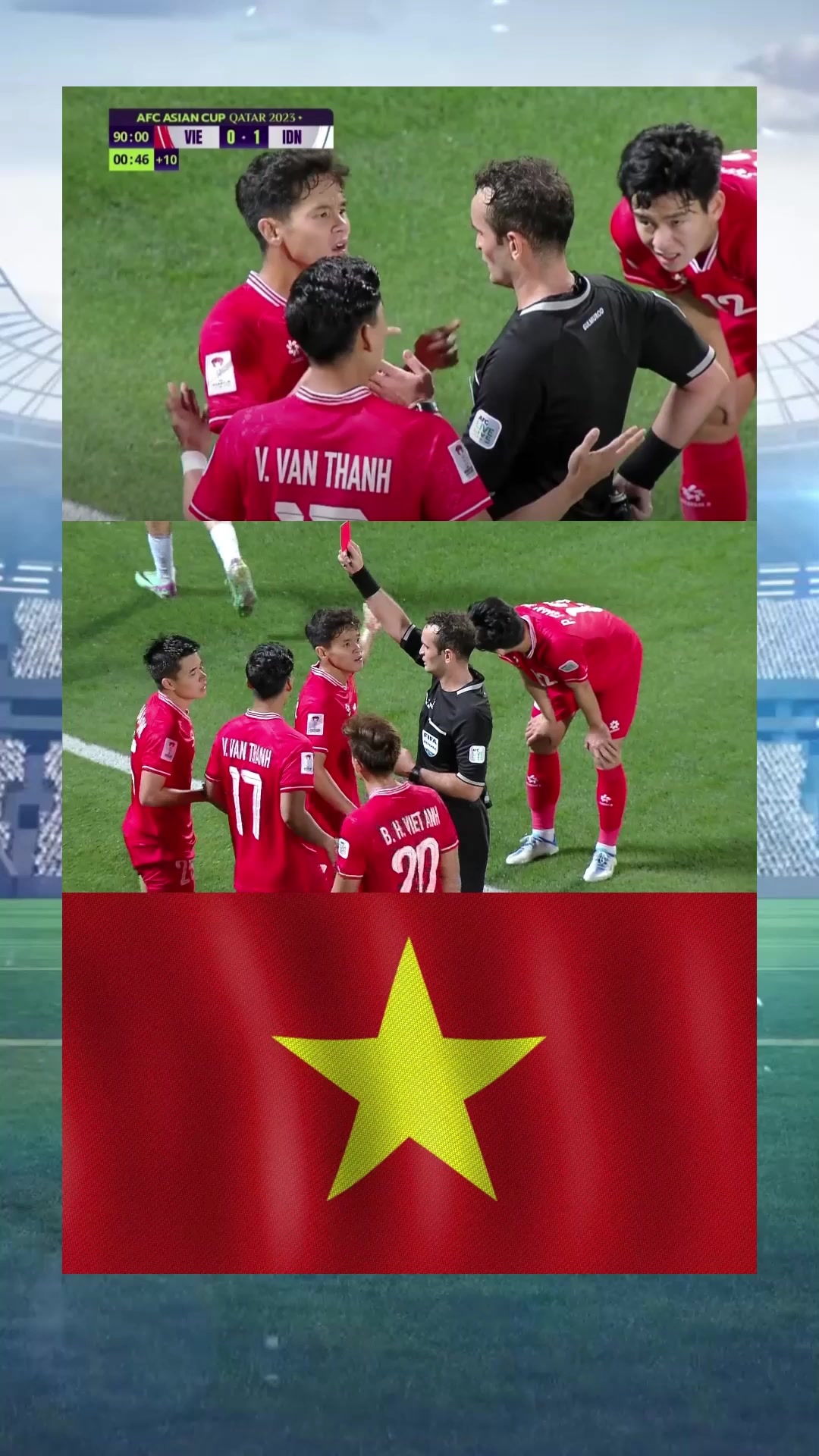 Thẻ đỏ cho Lê Phạm Thành Long... #bongdavietnam #doituyenvietnam #asiancup2023 #thethao247